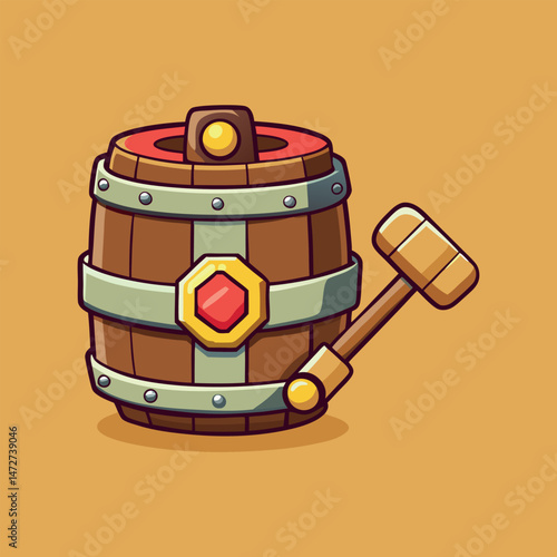 3d Game Props icon barrel hammer barrel with drum and ball