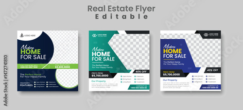 Modern Property Flyer Set – 6 Real Estate Marketing Templates | Editable AI, A4 & Square Formats