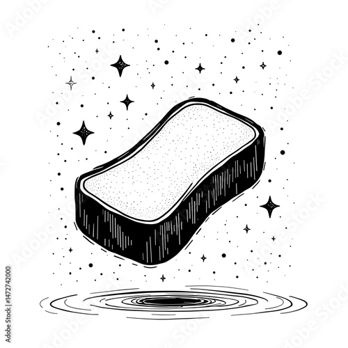 Engraved sparkling sponge icon – concept of sanitation soap cleaning dishwashing and household hygiene