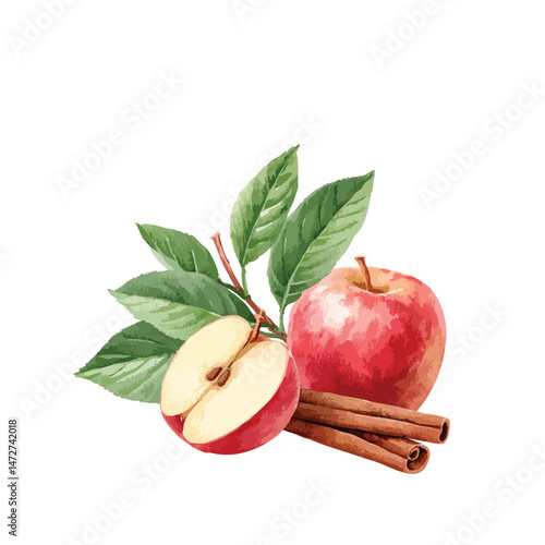 Apple and cinnamon spice stick, illustration isolated