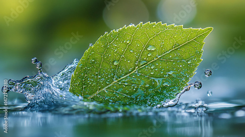 Green Leaf Water Splash Nature Photography