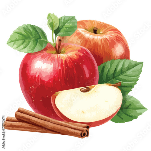 Apple and cinnamon spice stick, illustration isolated