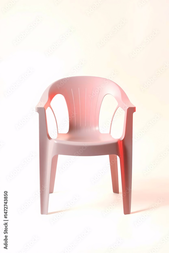 Fototapeta premium A modern pink plastic chair against a plain background.