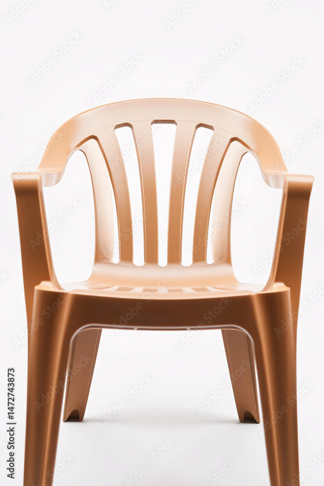 A modern, stackable orange plastic chair with clean lines and ergonomic design. A modern, stackable orange plastic chair with clean lines and ergonomic design.