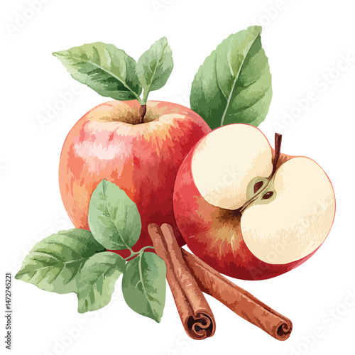 Apple and cinnamon spice stick, illustration isolated