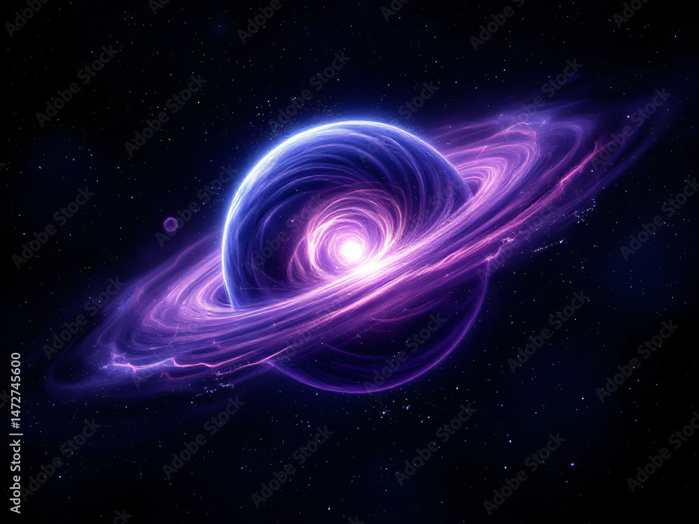 Fototapeta premium Planet with a swirling atmosphere above a mountainous landscape, creating a surreal and cosmic scene.