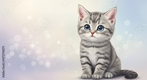 Adorable Silver Tabby Kitten Digital Art Print