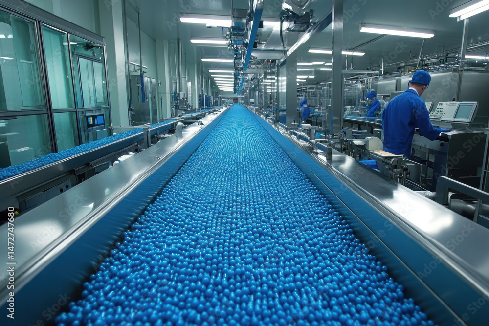 Fototapeta premium Blue Pills: Close-up of Medication in Pharmaceutical Industry.
