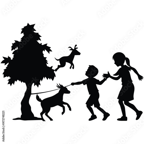 Girl with dog silhouette vector illustration of woman walking black pet on leash