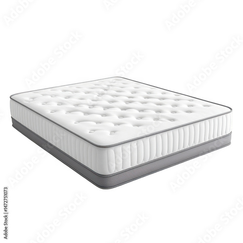 Comfortable mattress with white fabric isolated on transparent background