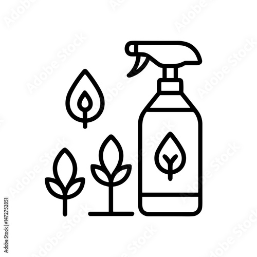 Natural cleaning spray bottle with allergy-safe label and leaves  
