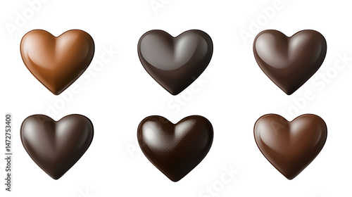 Collection set of chocolate heart shape isolated on transparent background