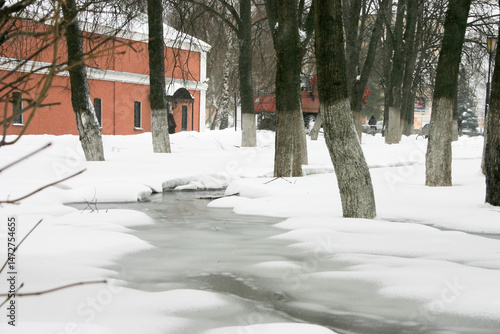 Wallpaper Mural City park in winter with snow on the ground and trees on the ground Torontodigital.ca