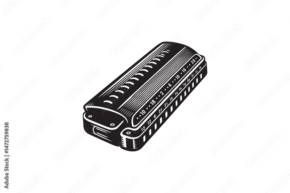A Harmonica silhouette with white background A Harmonica silhouette with white background