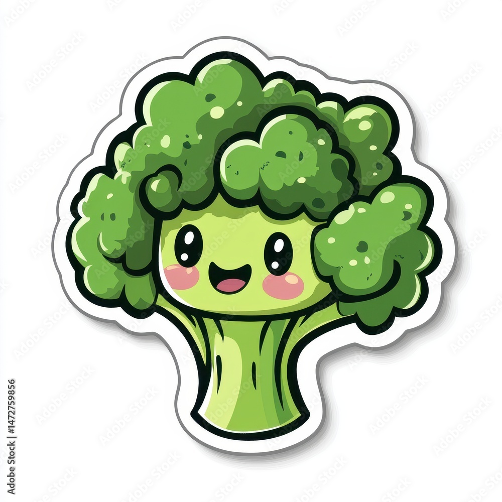 Cute Cartoon Broccoli Mascot - Kawaii Smiling Vegetable Sticker Illustration Cute Cartoon Broccoli Mascot - Kawaii Smiling Vegetable Sticker Illustration