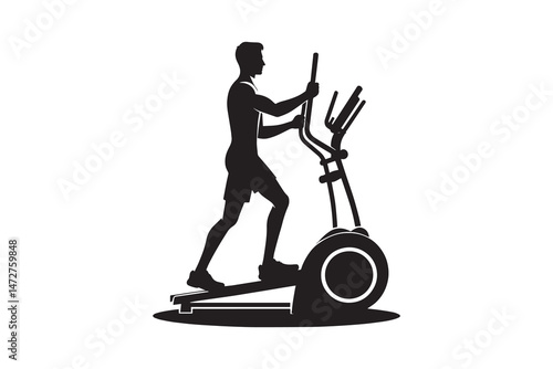 Elliptical machine silhouette with white background