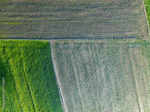 Geometric patterns in the fields in the countryside seen from above