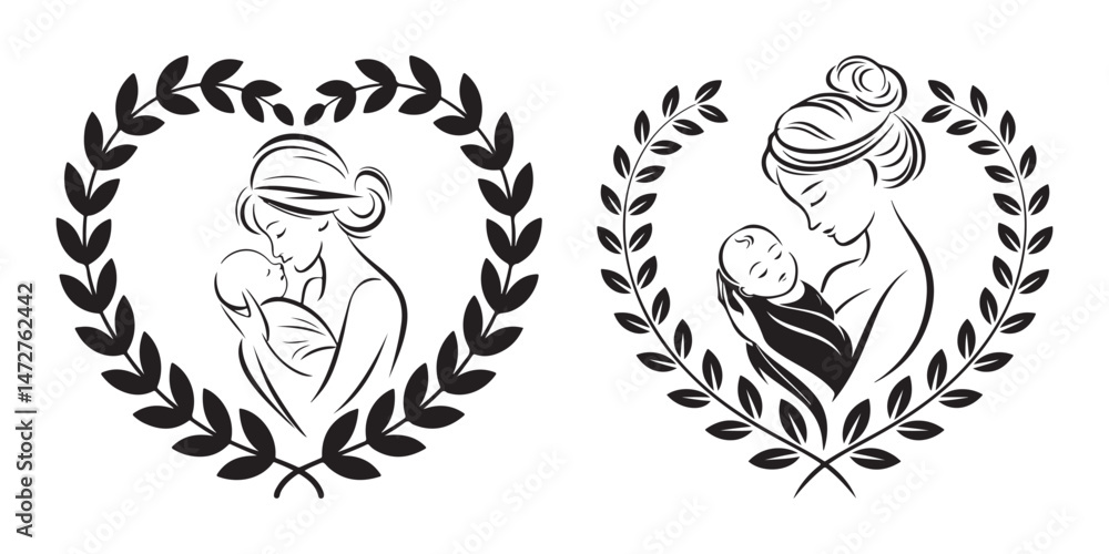 Fototapeta premium Mom and son, mother and son black silhouette
