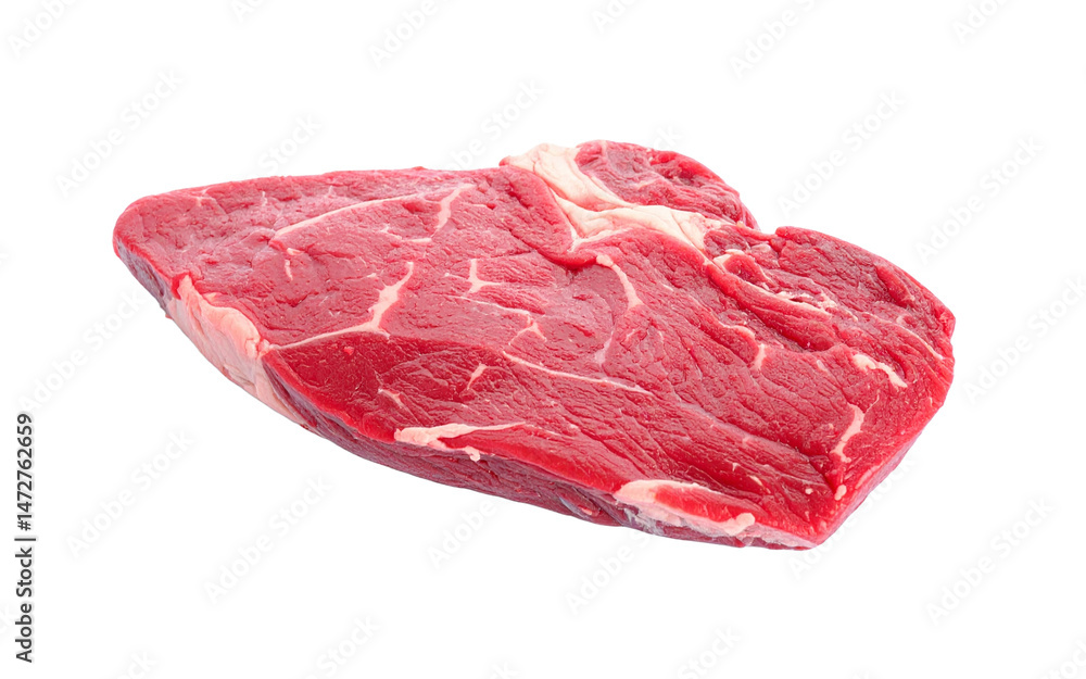 Fototapeta premium Piece of raw beef suitable for food blogs, restaurant menus, cooking demonstrations, butcher shops, and culinary advertisements.