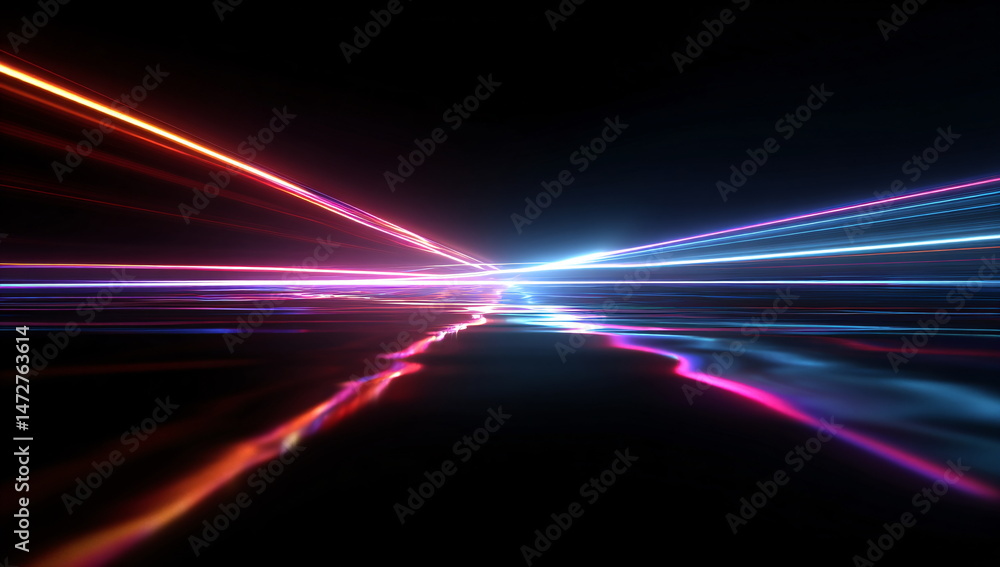 Fototapeta premium Colorful light trails representing data transmission or speed through cyberspace, abstract background for digital concepts and website design