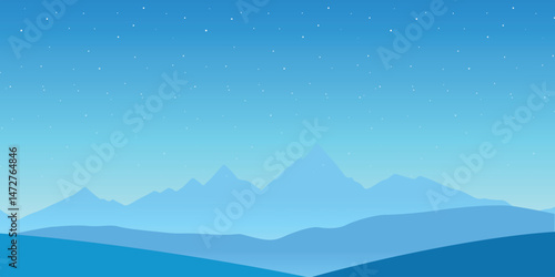 Stylized silhouettes of mountains against a gradient sky, at dawn or dusk. It is well suited as a background or illustration for themes related to nature, relaxation, travel, meditation or ecology.