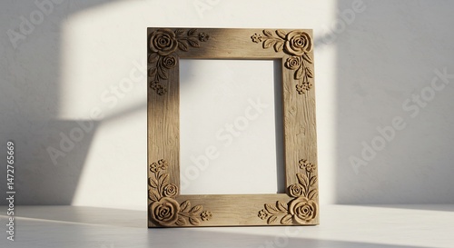 Wallpaper Mural 木彫りの薔薇装飾 写真立て 柔らかな光が当たる 上品な木製フレーム. AI Generated Torontodigital.ca