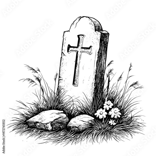 vector drawing sketch of grave on white background .Generative AI