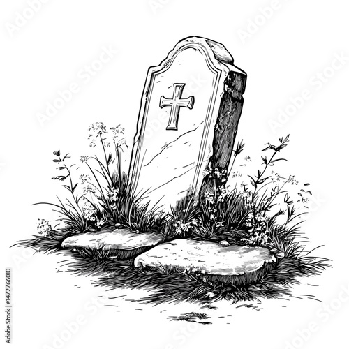 vector drawing sketch of grave on white background .Generative AI