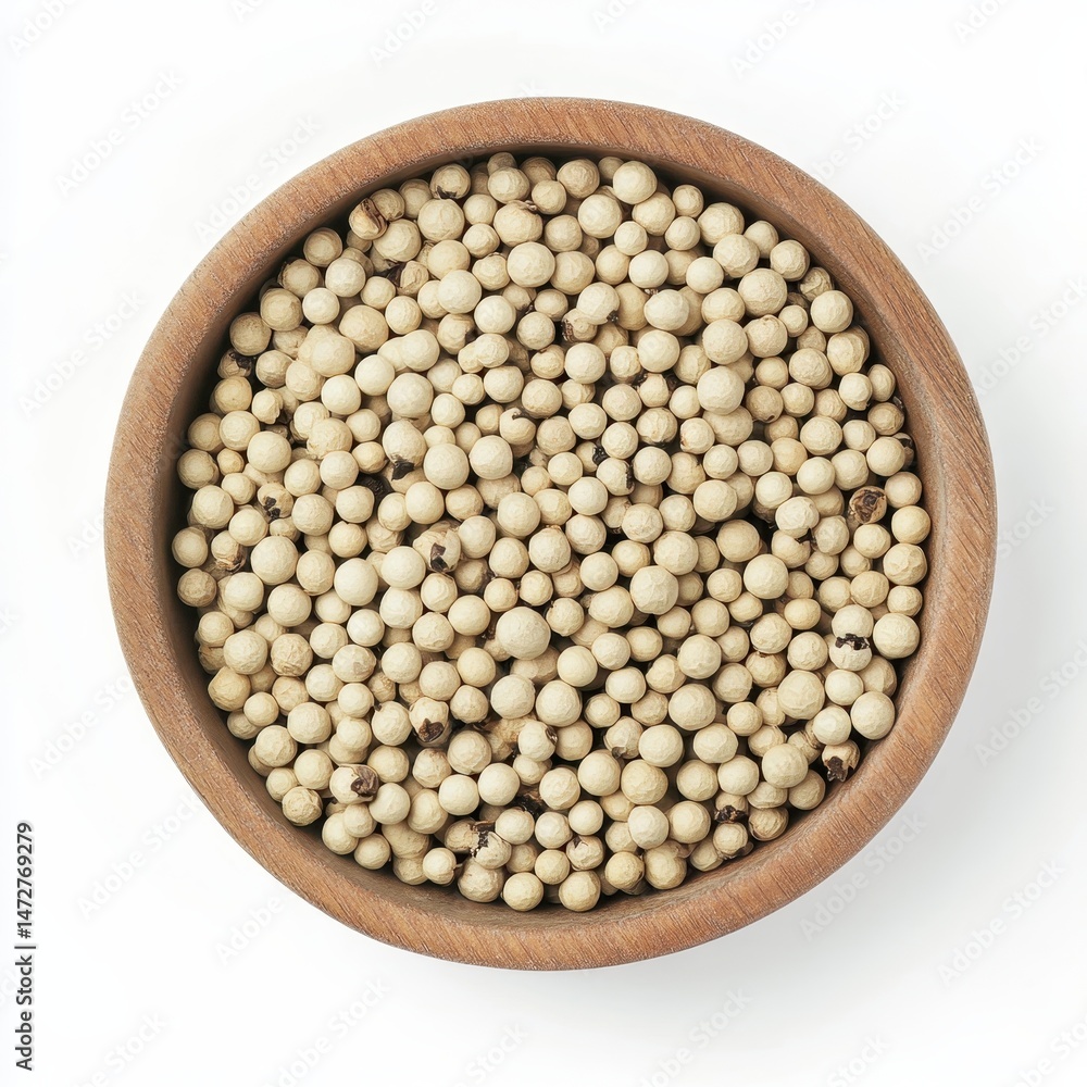 Culinary Spices in Wooden Bowl: White Pepper, Hyssop & Organic Seeds for Healthy Cooking Culinary Spices in Wooden Bowl: White Pepper, Hyssop & Organic Seeds for Healthy Cooking