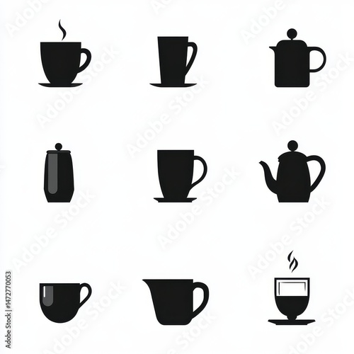 Wallpaper Mural Two rows feature silhouetted arrangements of different vessels for coffee and tea Torontodigital.ca