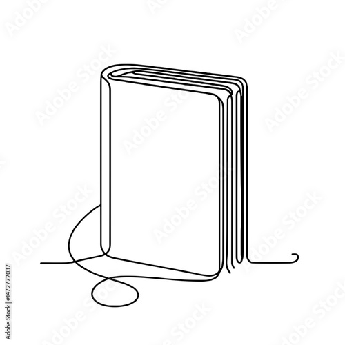Simple line drawing of a book with an open page  