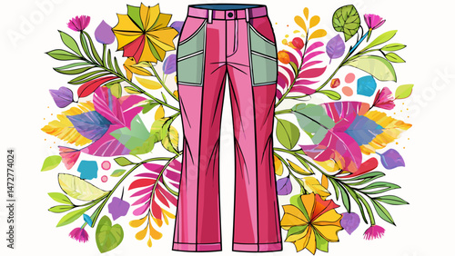 women's pant Fashion Flat Sketch Vector Illustration, CAD, Technical Drawing, Flat Drawing, Template, Mockup.