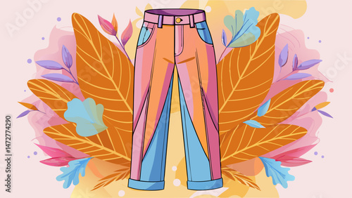 women's pant Fashion Flat Sketch Vector Illustration, CAD, Technical Drawing, Flat Drawing, Template, Mockup.