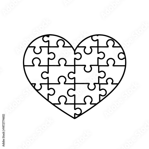 Heart-shaped puzzle outline graphic design on a white background  