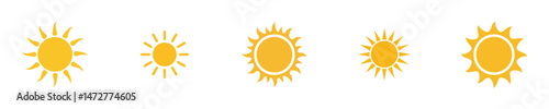 Sun icons in various sizes and styles representing brightness  