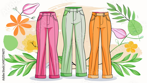 women's pant Fashion Flat Sketch Vector Illustration, CAD, Technical Drawing, Flat Drawing, Template, Mockup.