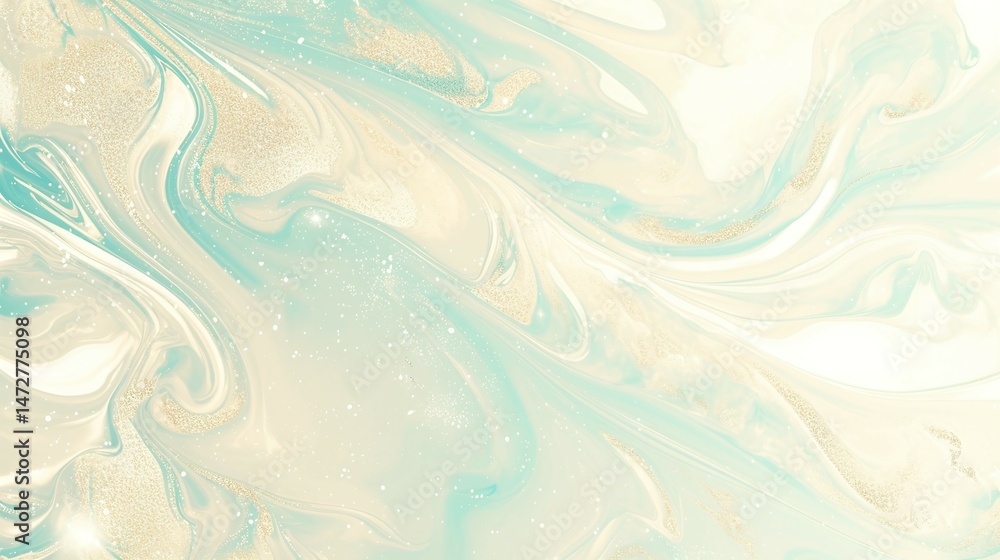 Fototapeta premium Abstract background with swirling light blue and beige paint texture.