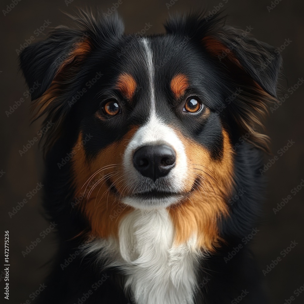 Fototapeta premium Adorable Black and Tan Bernese Mountain Dog Close-Up Studio Shot