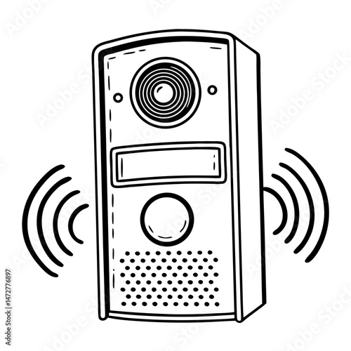 Home intercom icon showing a speaker unit with voice wave vector. Wireless wi-fi smart intercom audio system symbol.