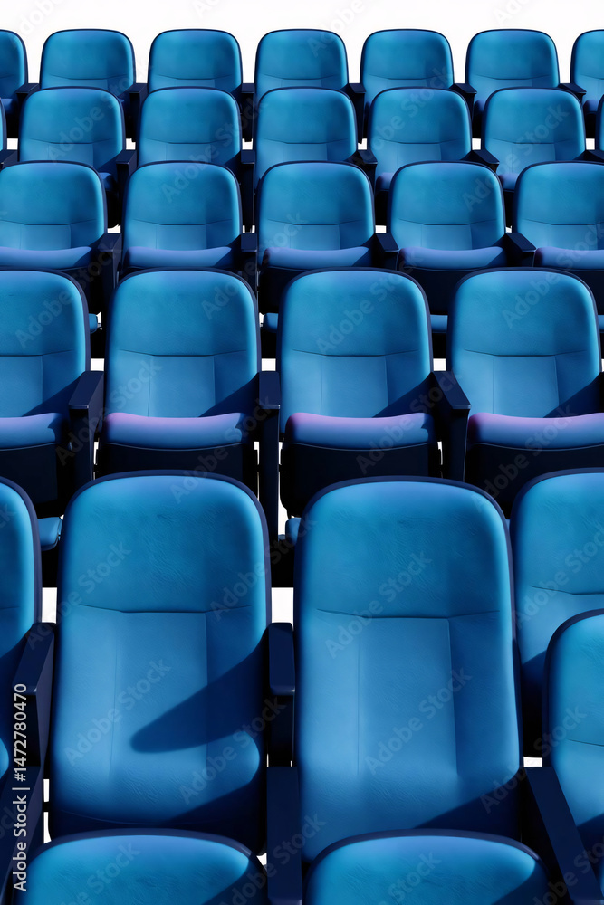 Obraz premium Rows of blue seats in a theater or cinema, arranged in a symmetrical pattern.
