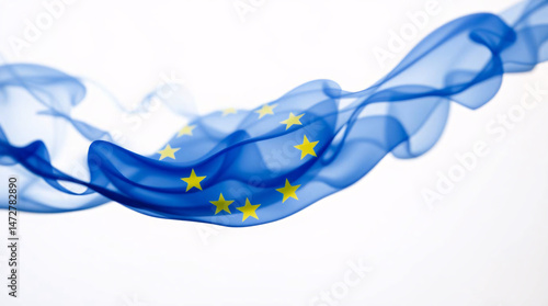 European Union flag with stars and smoke.