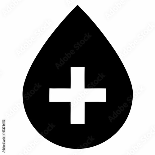 Drop of Blood with Plus Sign Icon Vector Illustration for Medical, Blood Donation, Healthcare, and First Aid Graphics


