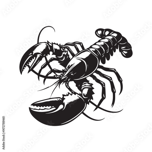 Lobster Silhouette Vector Illustration White Background