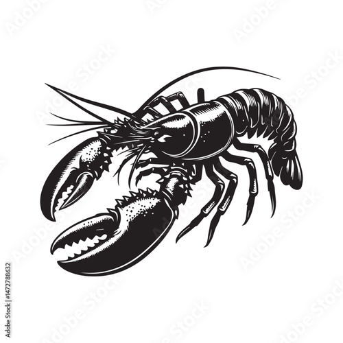 Lobster Silhouette Vector Illustration White Background
