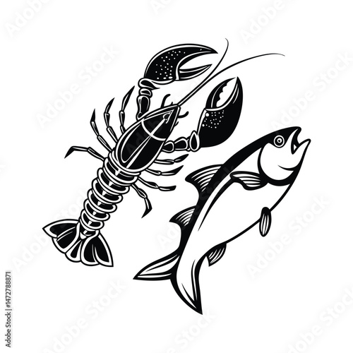 Lobster Silhouette Vector Illustration White Background