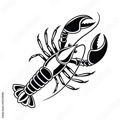 Lobster Silhouette Vector Illustration White Background