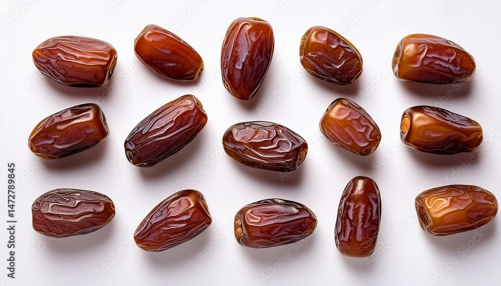Obraz premium a flat lay pattern is created with dry dates isolated on a white background captured from the top
