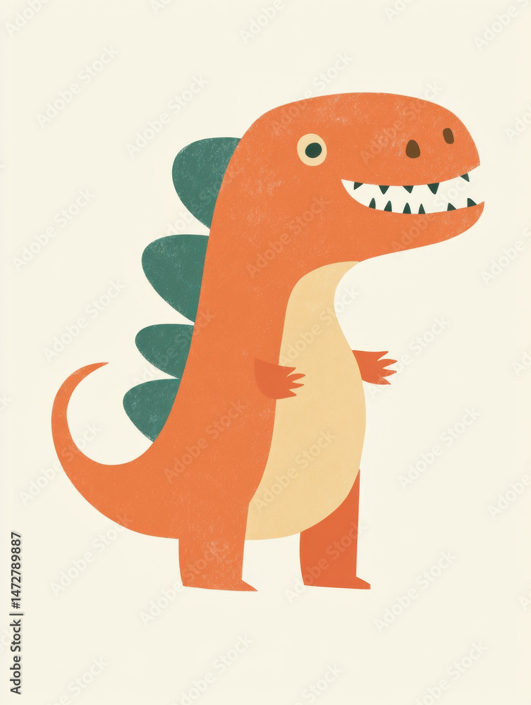 Fototapeta premium Orange Dinosaur on a white background, roaring, Cartoon kids art