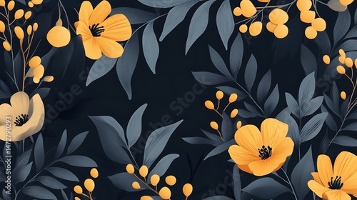 Yellow Flowers with Dark Leaves, and Floral Design.