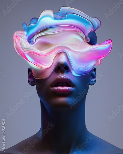 Abstract alcohol ink texture transformed into futuristic AR face filter background for social media platforms with cosmic colors and flowing forms